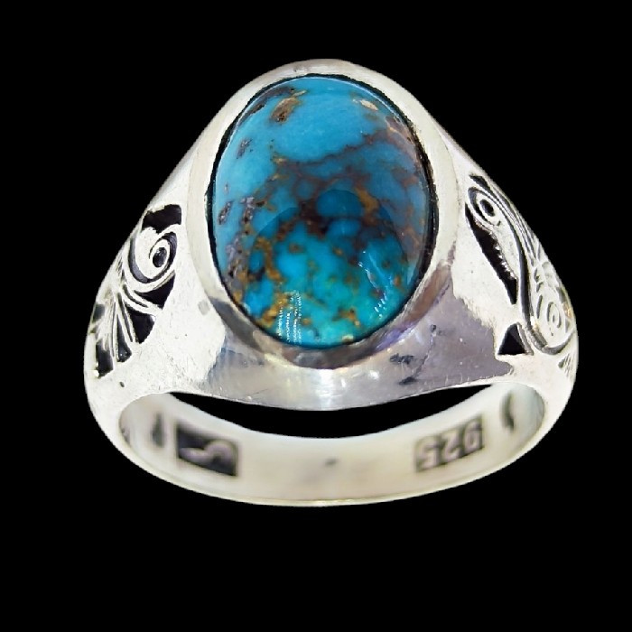 انگشتر نقره فیروزه مردانه مدل رکاب دست ساز کد 8440